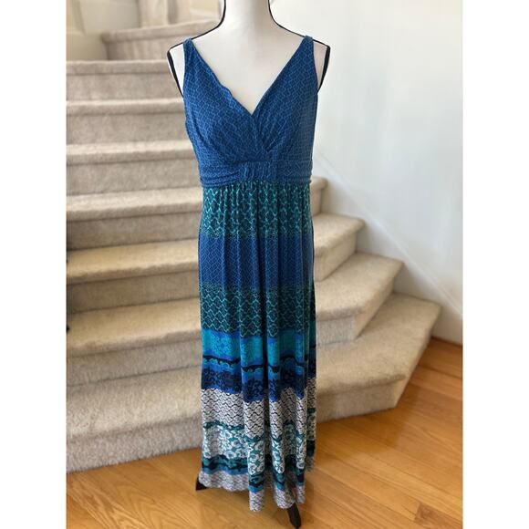 Soma Blue Mosaic Print Nightgown Sleeveless Maxi Dress - Picture 1 of 6